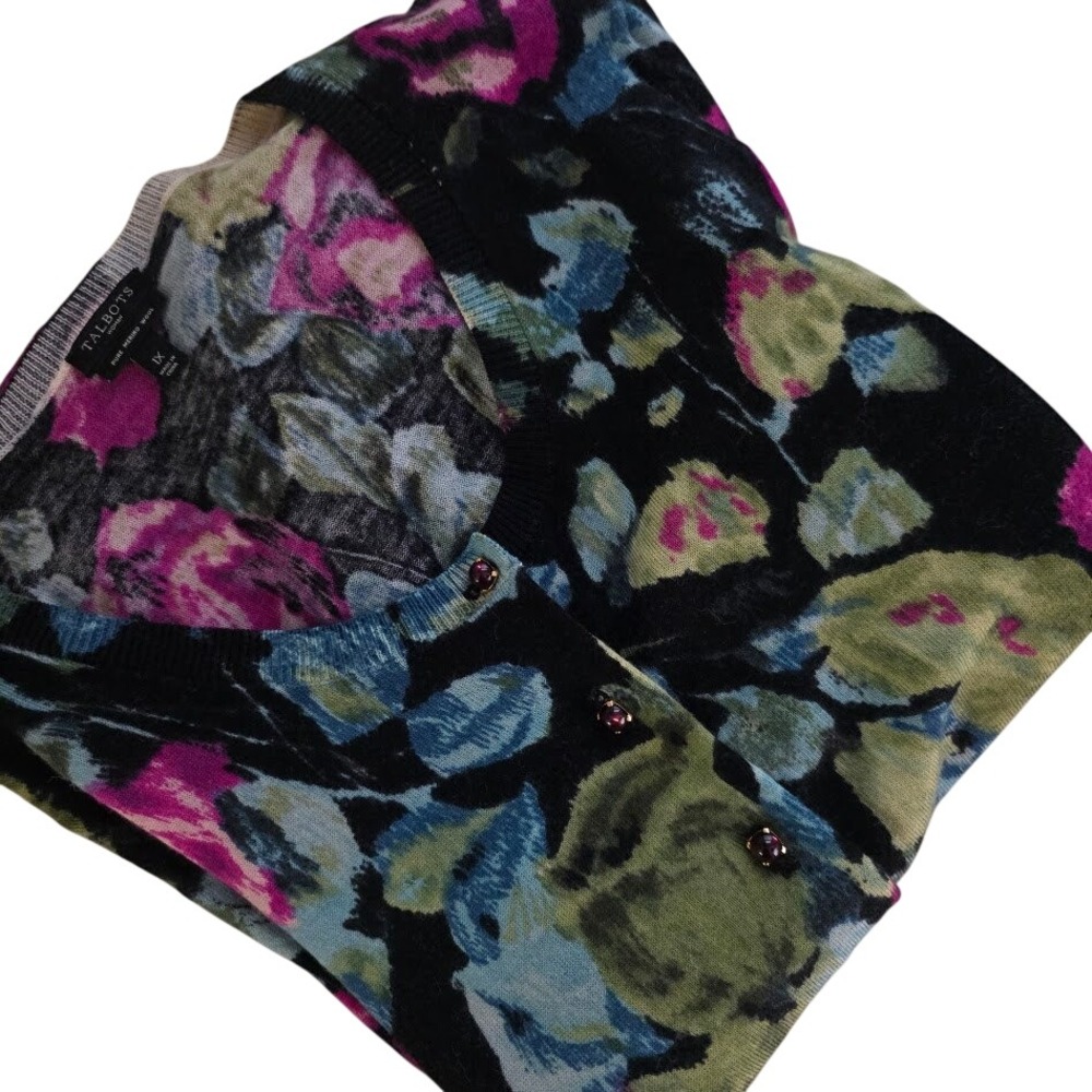 Talbots Floral Cardigan - Black, Pink, Blue, Green